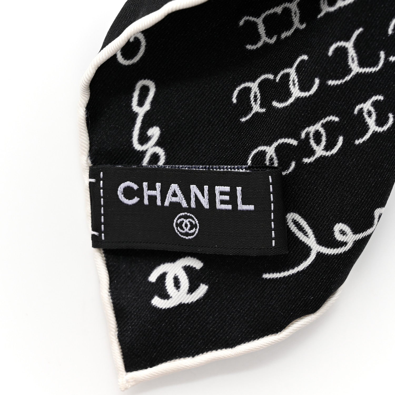 Chanel Silk CC Twilly Hair Tie Black White 2 of 3