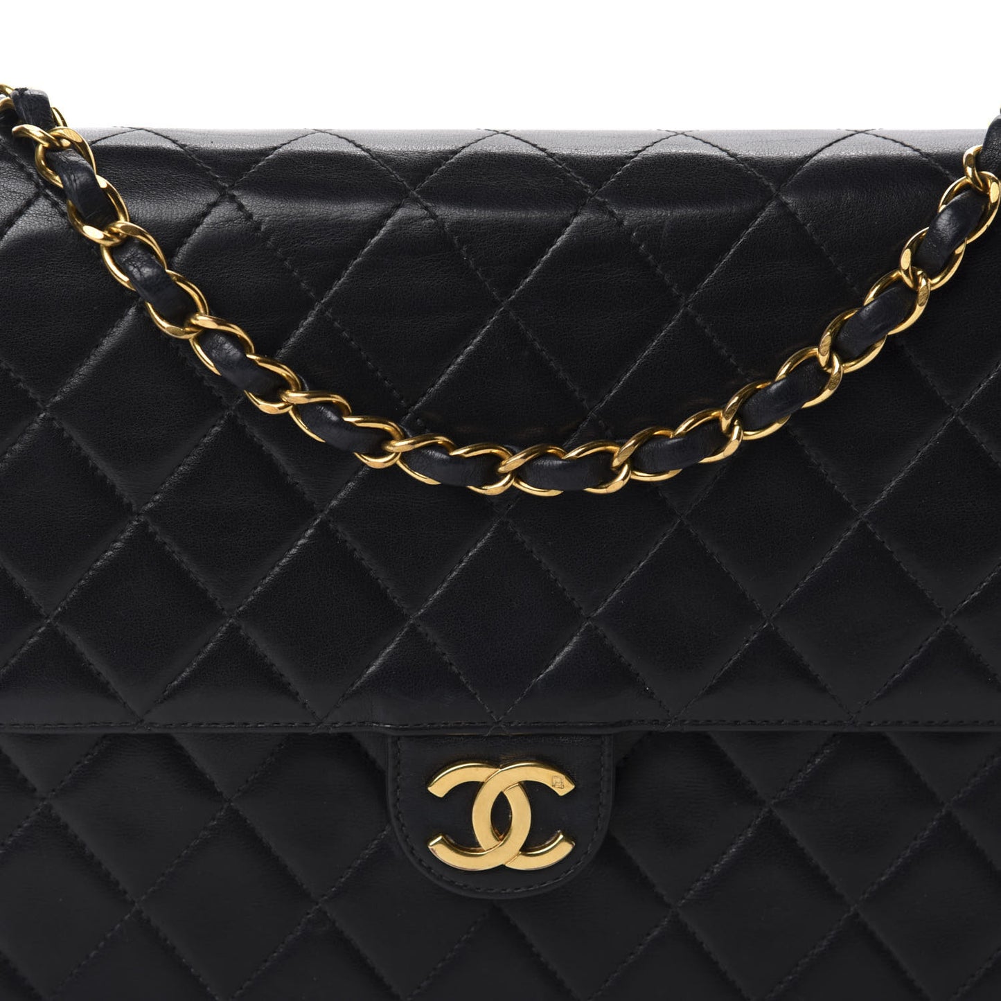 Lambskin Quilted Medium Single Flap Black