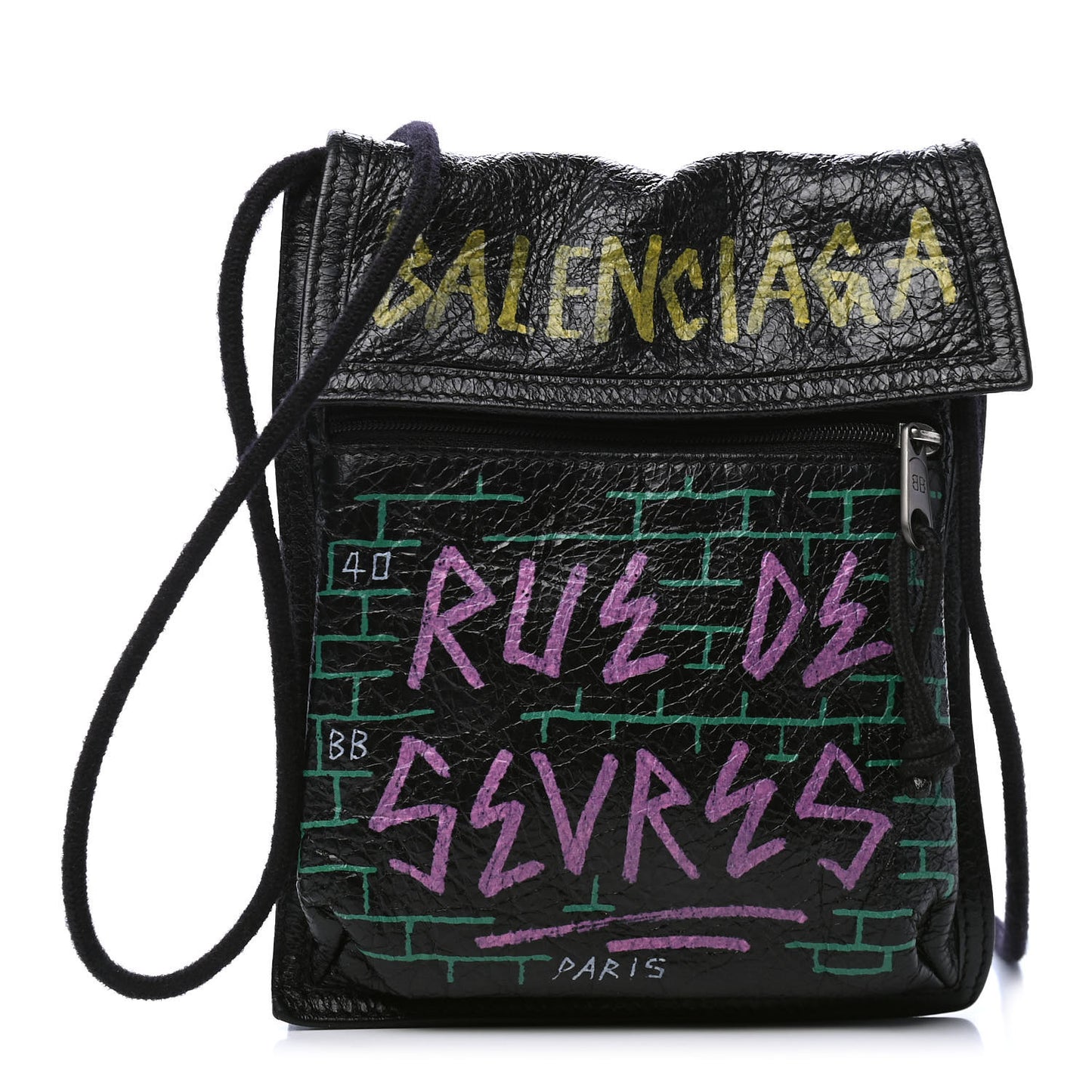 Agneau Arena Graffiti All Over Small Explorer Pouch with Strap Black Multicolor