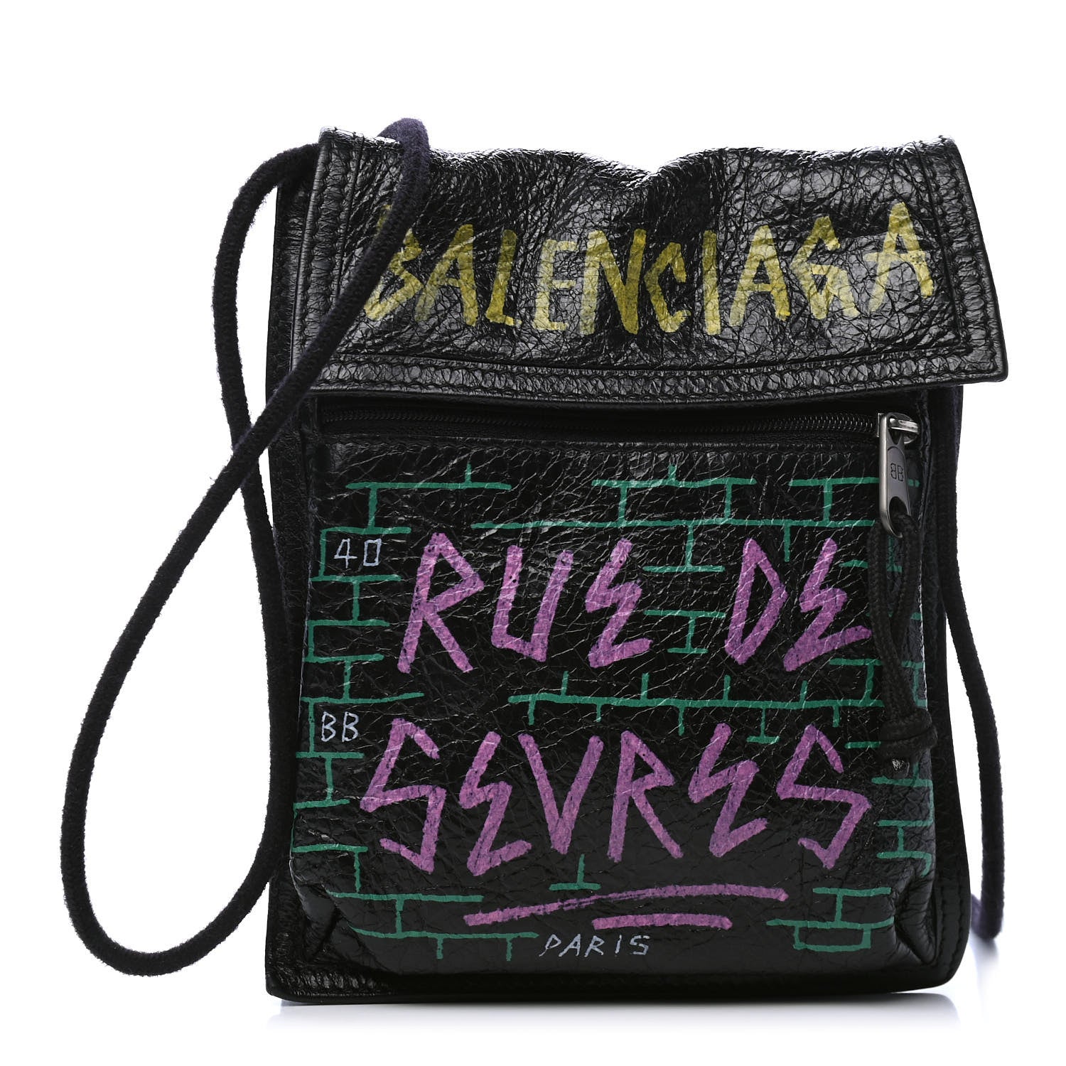 Balenciaga Agneau Arena Graffiti All Over Small Explorer Pouch with Strap Black Multicolor 1 of 6