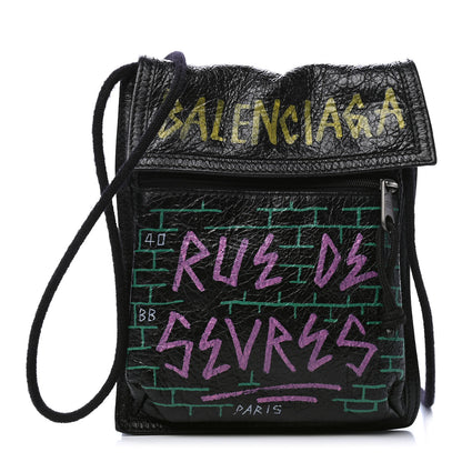 Balenciaga Agneau Arena Graffiti All Over Small Explorer Pouch with Strap Black Multicolor 1 of 6