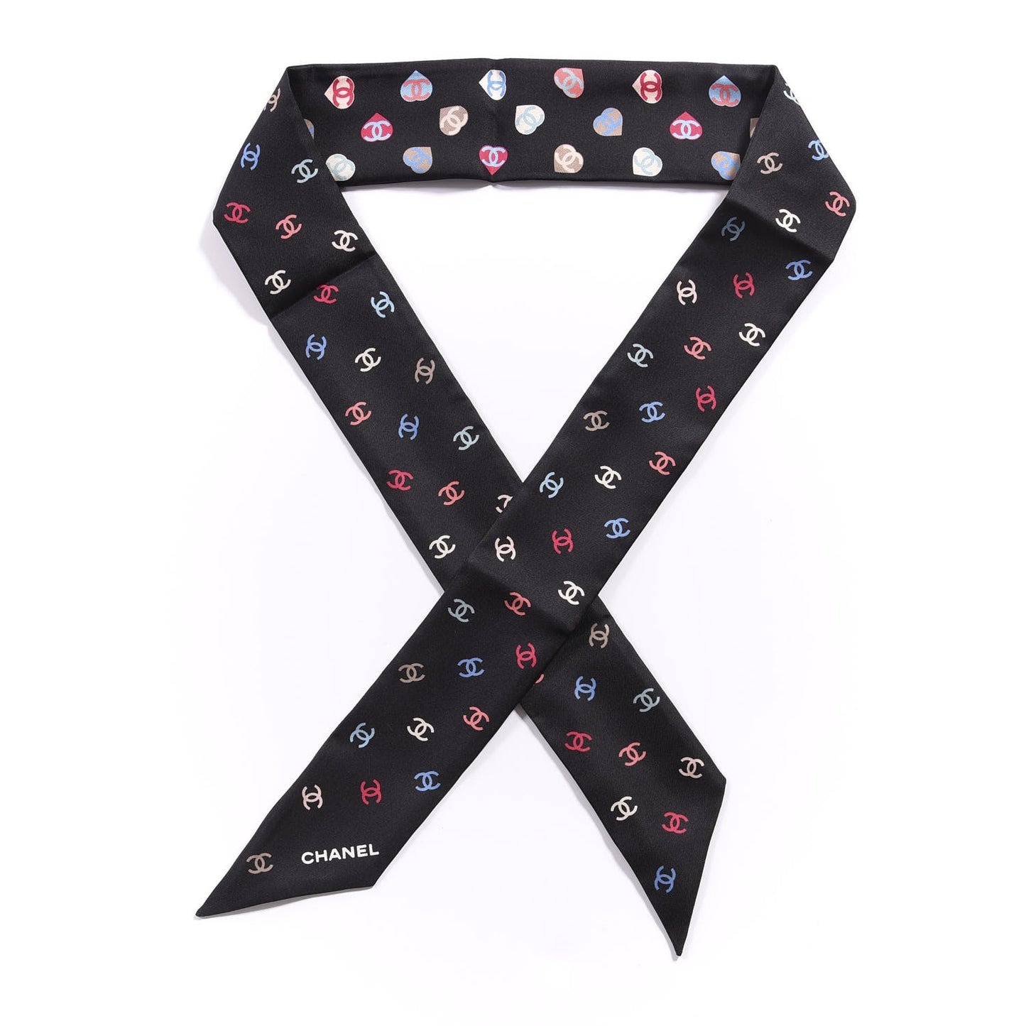 Silk Heart CC Slim Bandeau Scarf Black