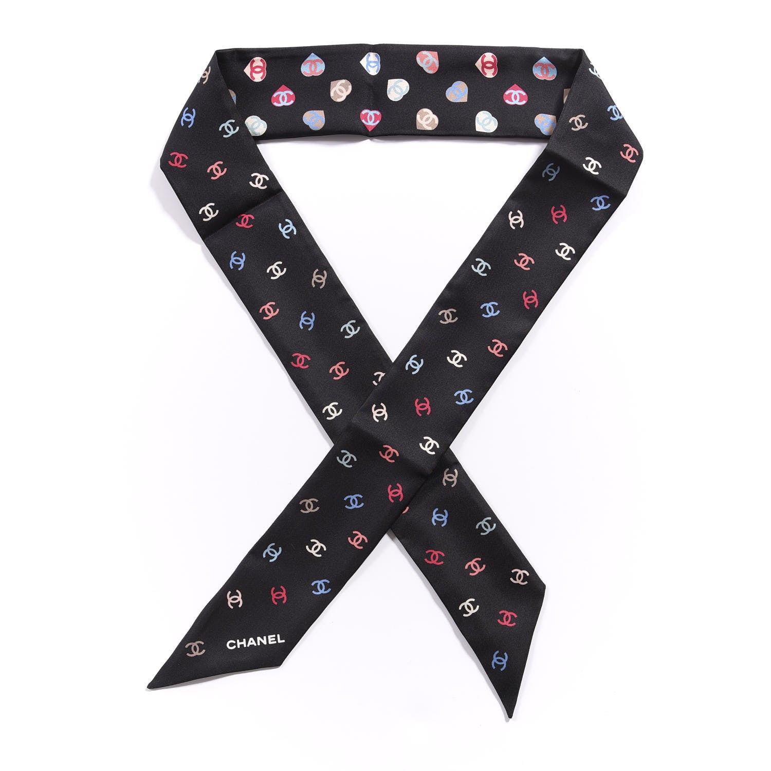 Chanel Silk Heart CC Slim Bandeau Scarf Black 1 of 4