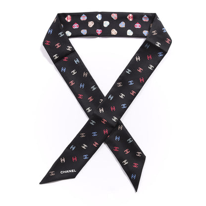 Chanel Silk Heart CC Slim Bandeau Scarf Black 1 of 4