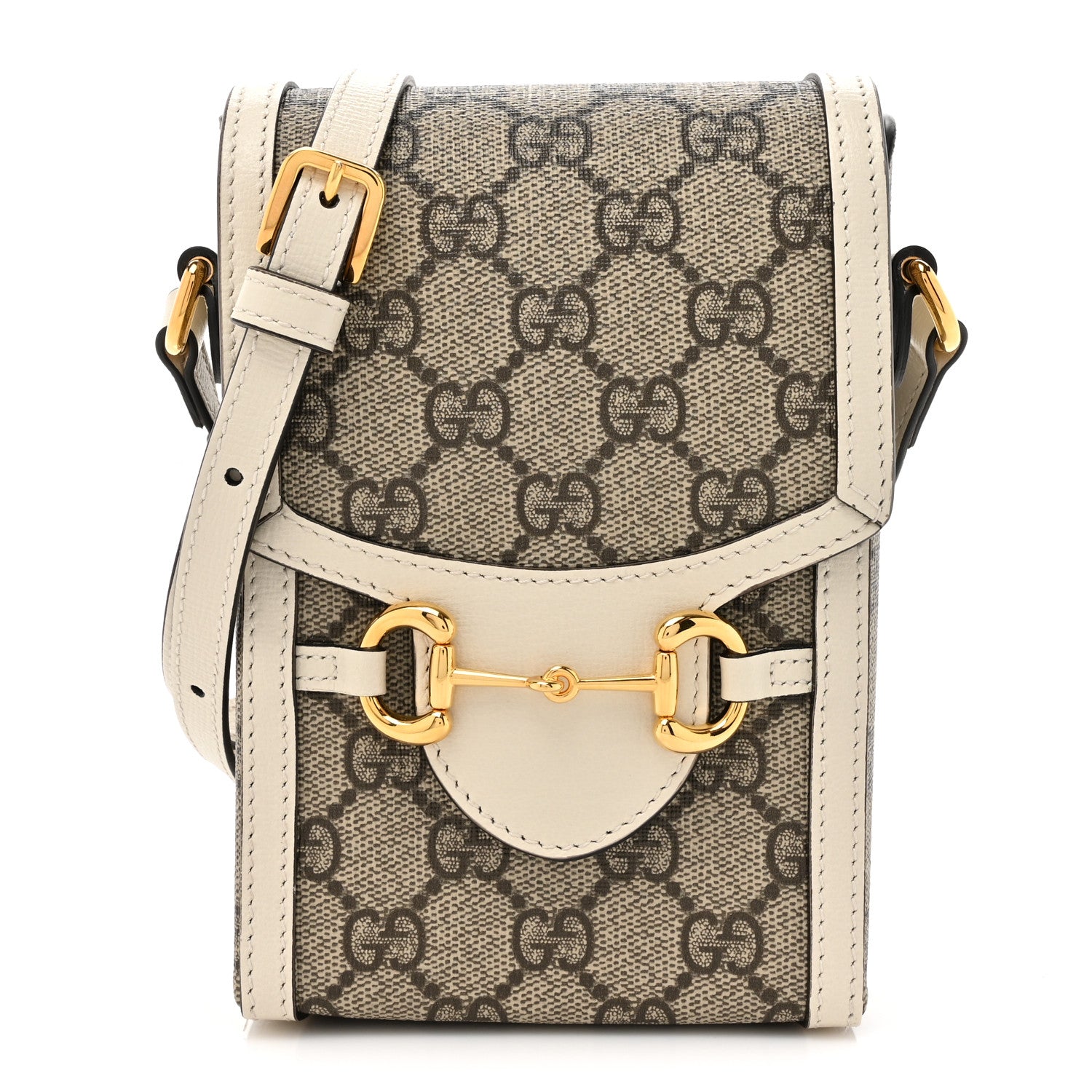 Gucci GG Supreme Monogram Azalea Calfskin Mini Horsebit 1955 Crossbody Bag Beige Ebony Mystic White 1 of 11