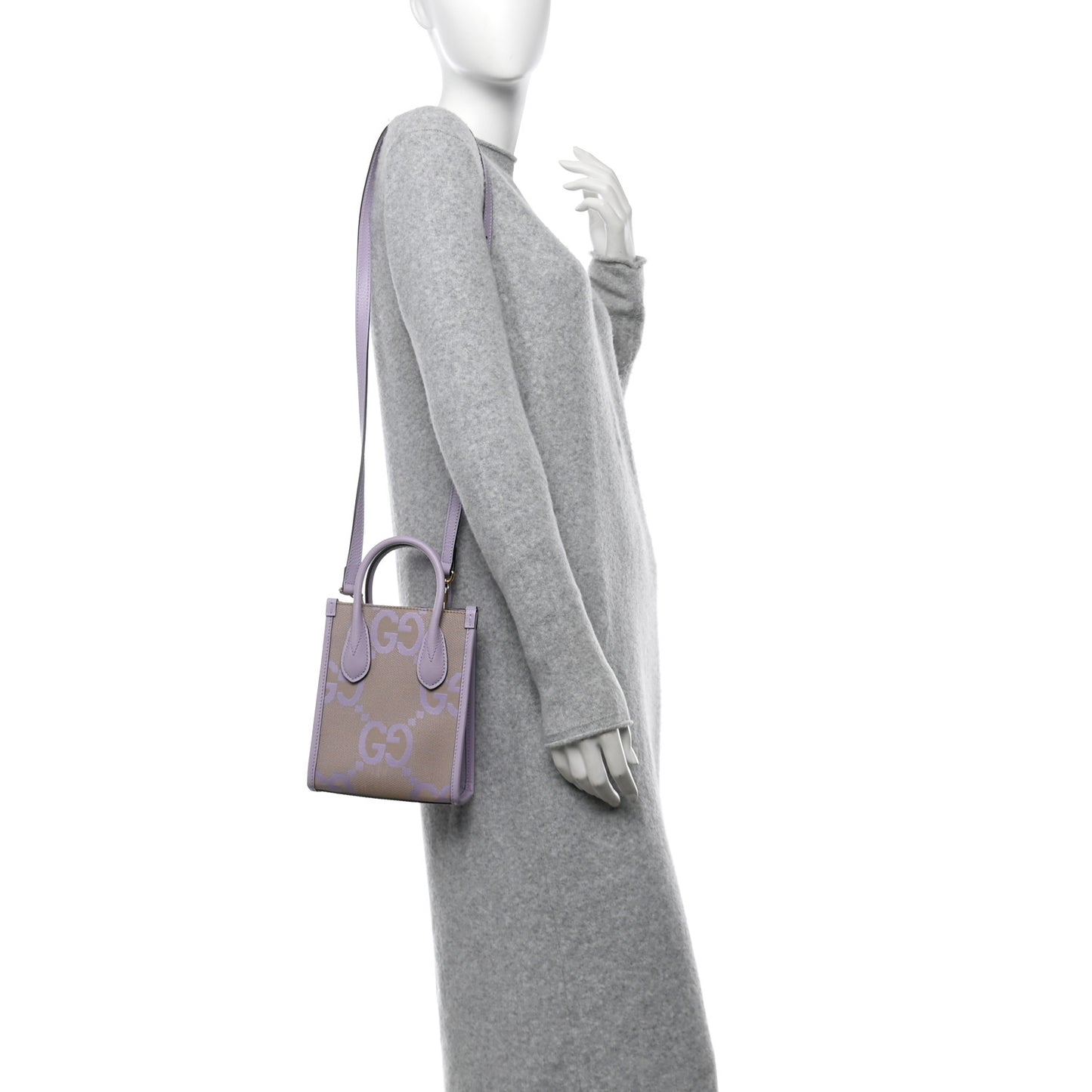 Monogram Jumbo GG Textured Dollar Calfskin Mini Tote Bag Beige Lapis