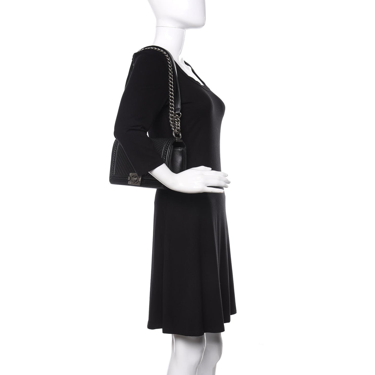 Calfskin Chevron Quilted Medium Braided Boy Flap Black