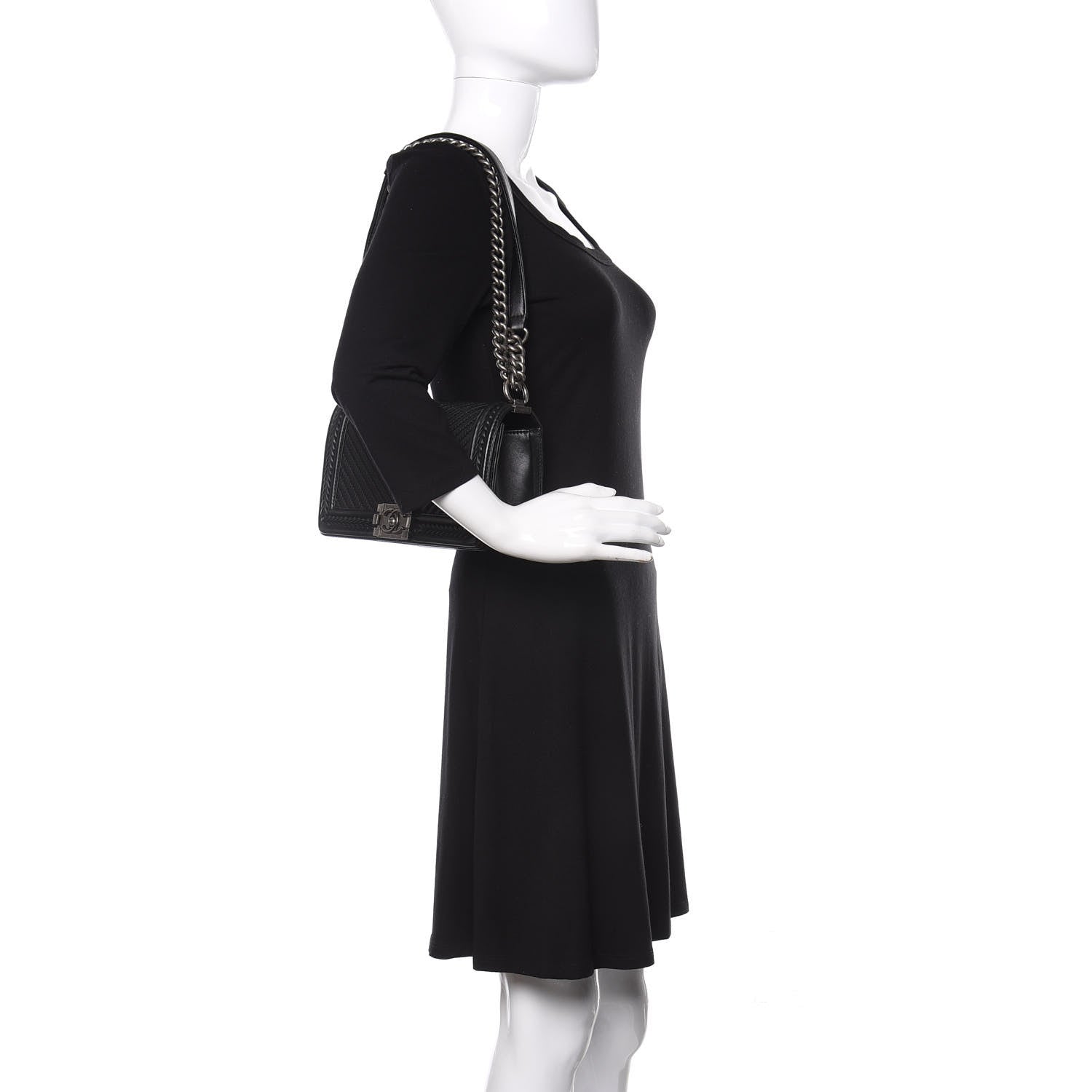 Chanel Calfskin Chevron Quilted Medium Braided Boy Flap Black 2 of 14