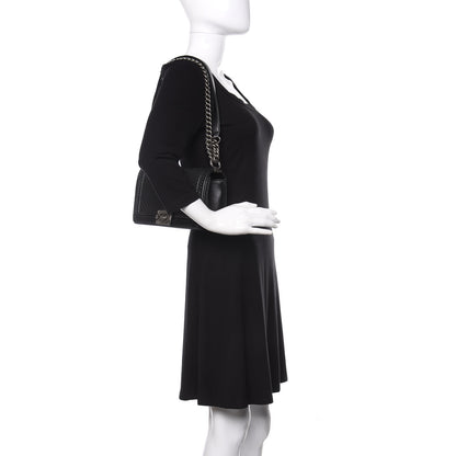 Chanel Calfskin Chevron Quilted Medium Braided Boy Flap Black 2 of 14