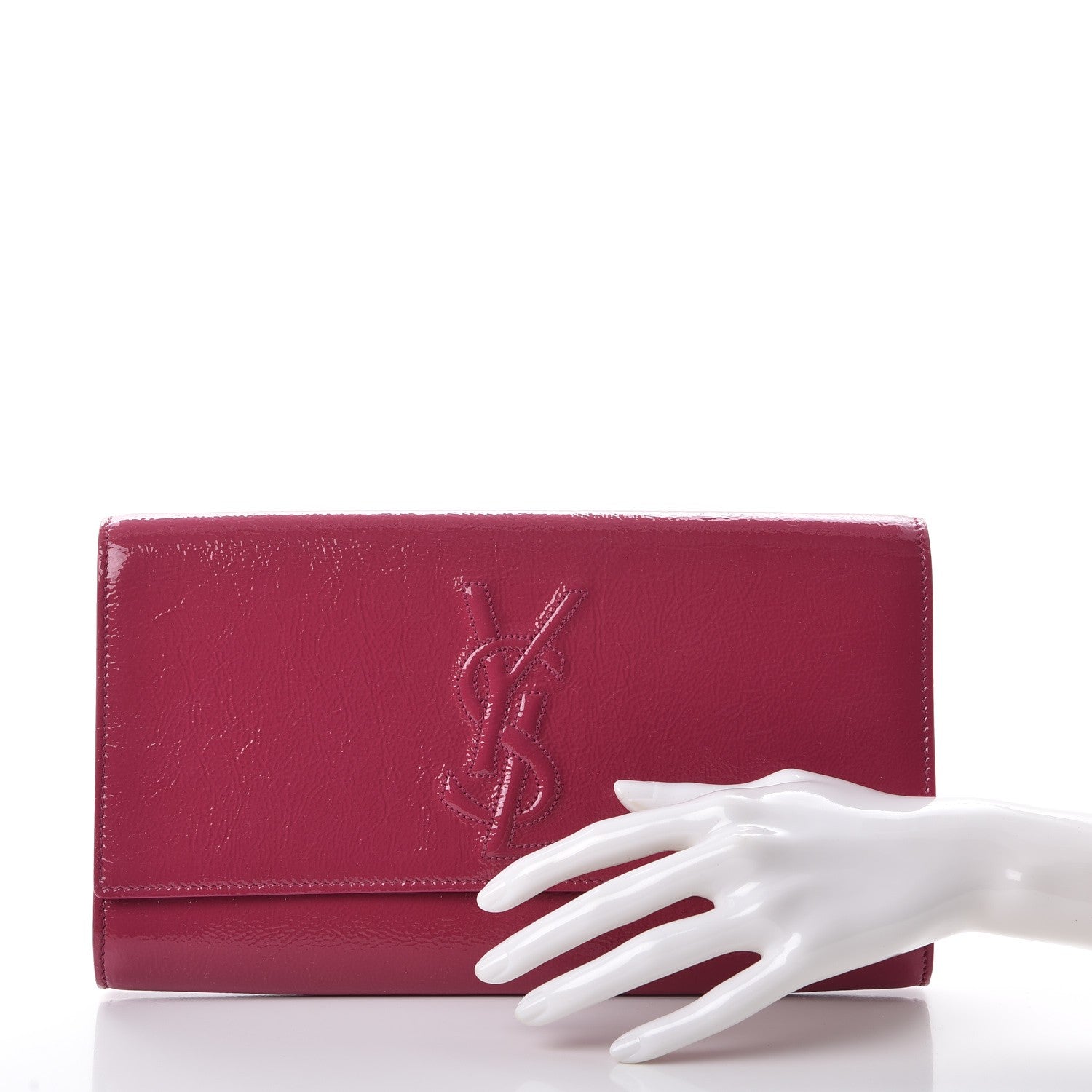 Saint Laurent Textured Patent Monogram Large Belle De Jour Clutch Fuchsia 2 of 7