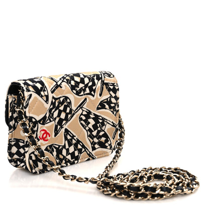 Chanel Canvas Check Flag Printed CC Clutch With Chain Beige Multicolor 3 of 12