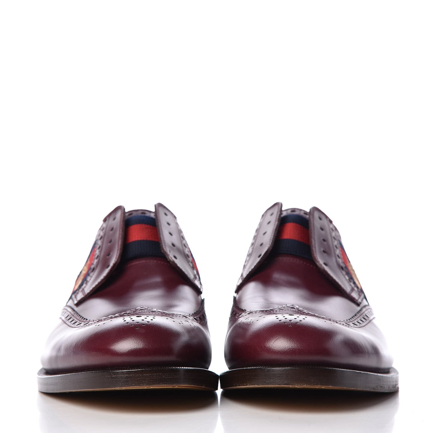 Calfskin Web Bee Embroidered Mens Slip-On Brogue Wingtip Derby Shoes 11 Bordeaux