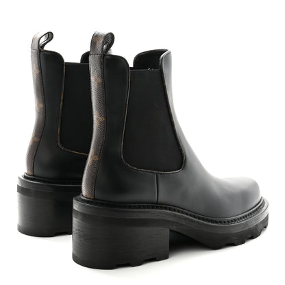 Louis Vuitton Calfskin Monogram Beaubourg Ankle Boots 38.5 Black 4 of 8