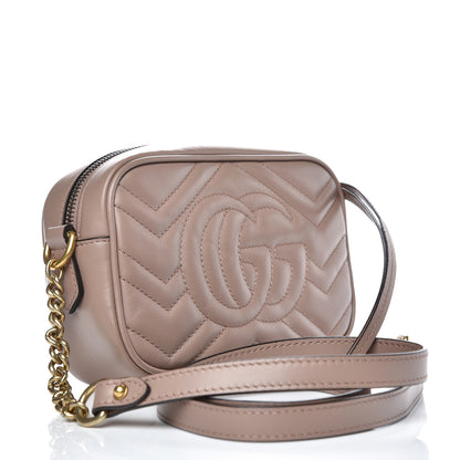 Gucci Calfskin Matelasse Mini GG Marmont Chain Shoulder Bag Nude 3 of 9