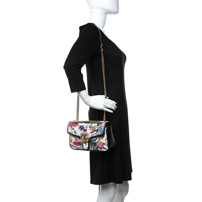 Gucci X BALENCIAGA Canvas Flora Logo Print Diagonal Matelasse Small GG Marmont Shoulder Bag White 2 of 11