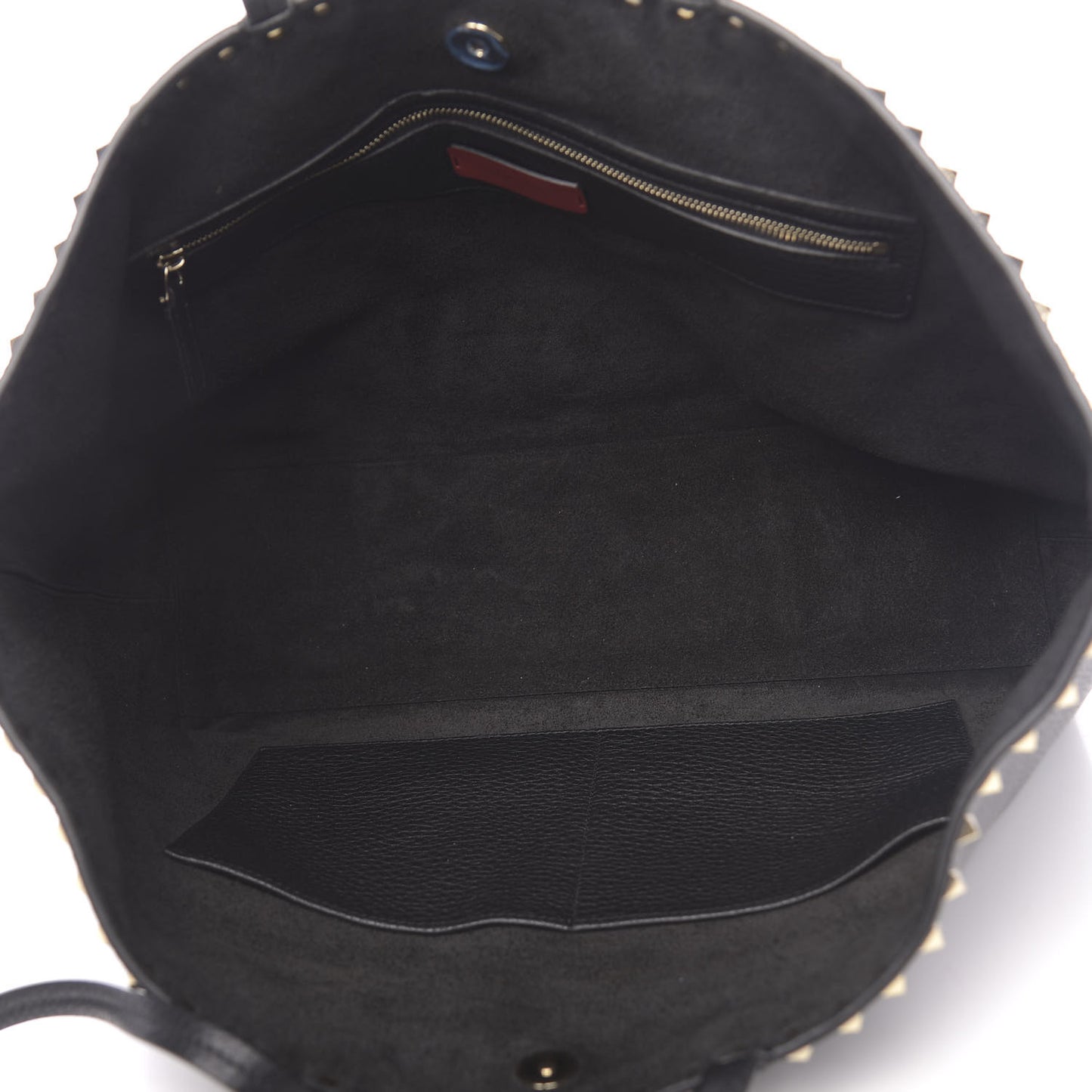 Grained Calfskin Rockstud Shoulder Tote Black