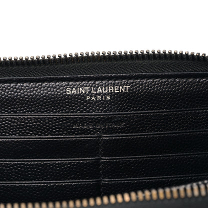 Saint Laurent Grain De Poudre Matelasse Chevron Monogram Monochrome Zip Around Wallet Black 6 of 9