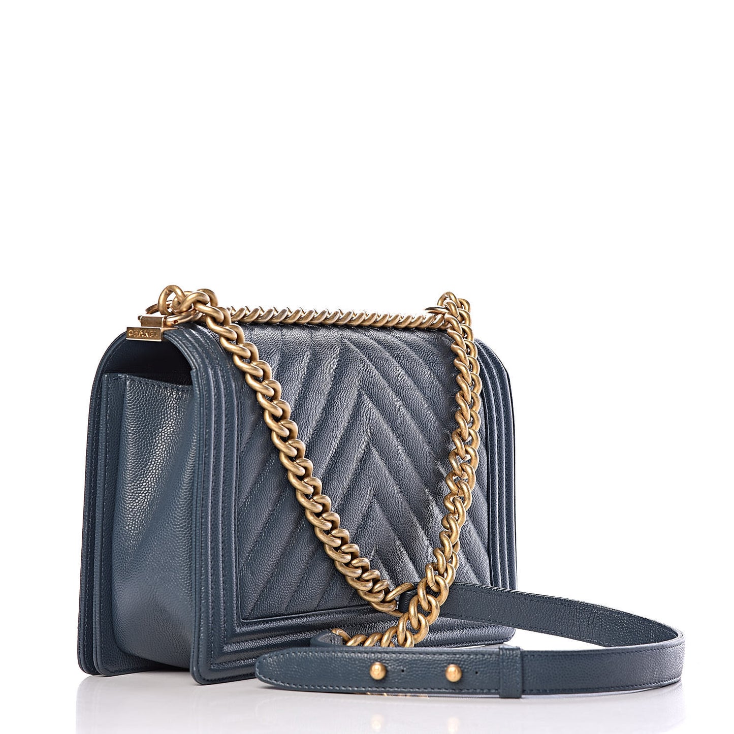 Caviar Chevron Quilted New Medium Boy Flap Blue