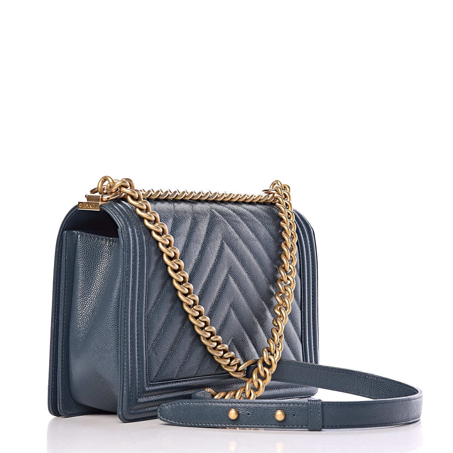 Chanel Caviar Chevron Quilted New Medium Boy Flap Blue 3 of 12