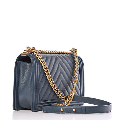 Chanel Caviar Chevron Quilted New Medium Boy Flap Blue 3 of 12