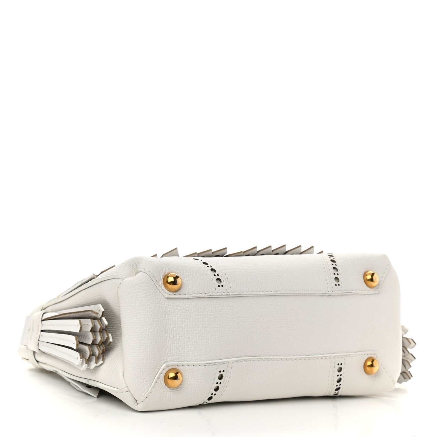 Calfskin Broguing Small Banner Tote White