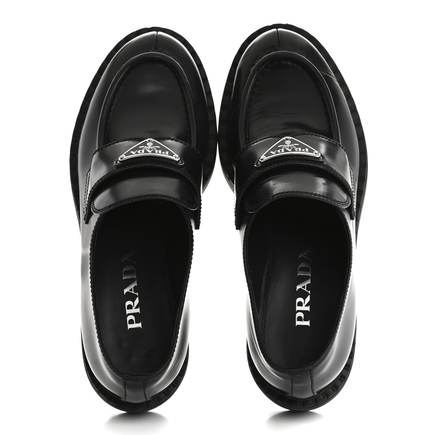 Prada Spazzolato Metal Triangle Logo 50mm Loafers 37 Black 2 of 13