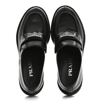 Prada Spazzolato Metal Triangle Logo 50mm Loafers 37 Black 2 of 13