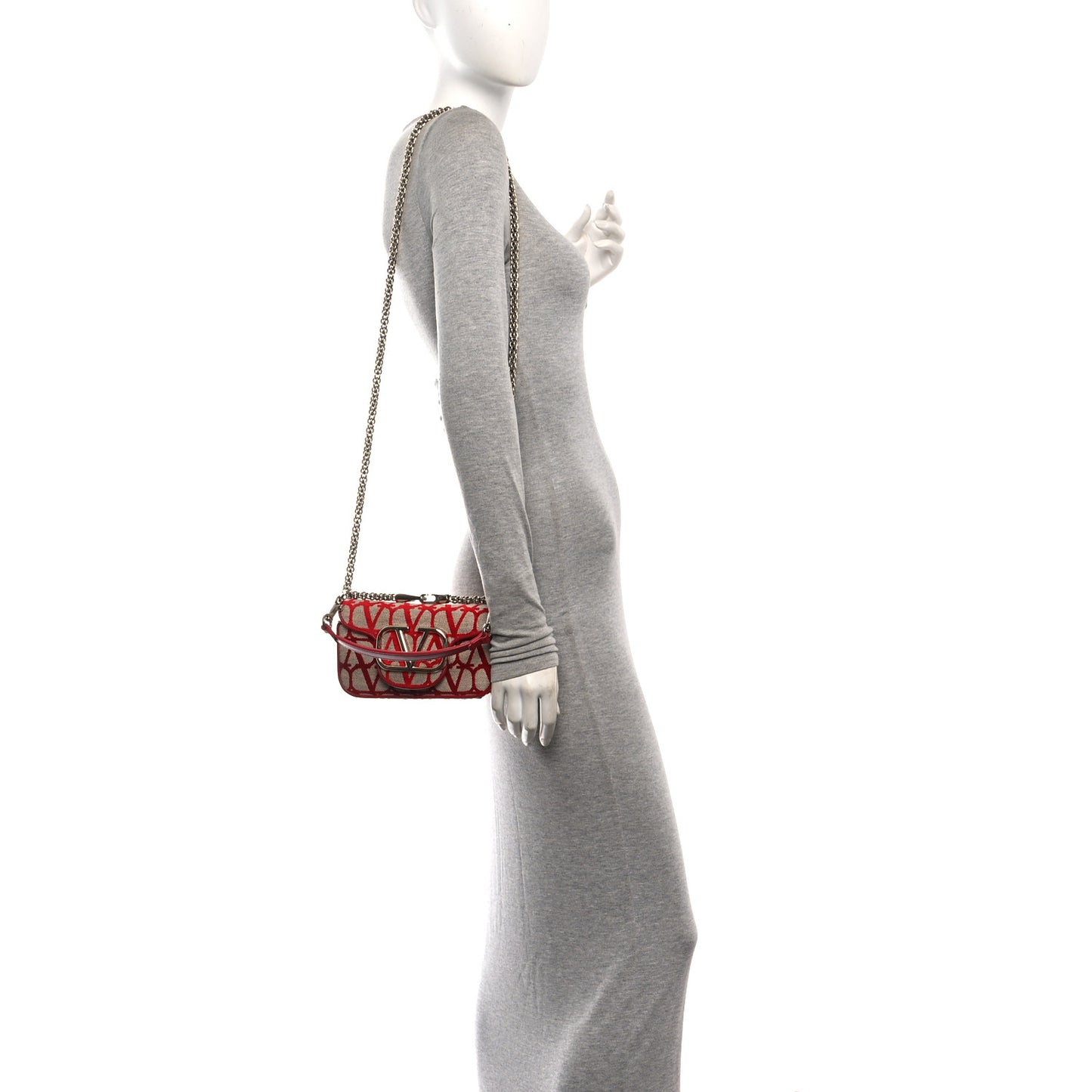 Toile Iconographe Goatskin Vlogo Small Loco Shoulder Bag Natural Rosso Valentino