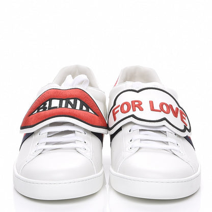 Gucci Calfskin Ayers Blind For Love Embroidered Womens Ace Sneakers 42 White 2 of 8