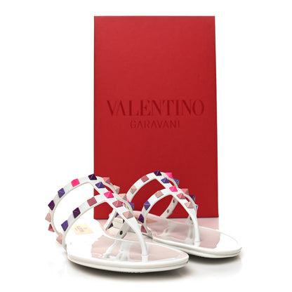Valentino Garavani PVC Jelly Rockstud Caged Flat Thong Sandals 36 White Multicolor 8 of 8