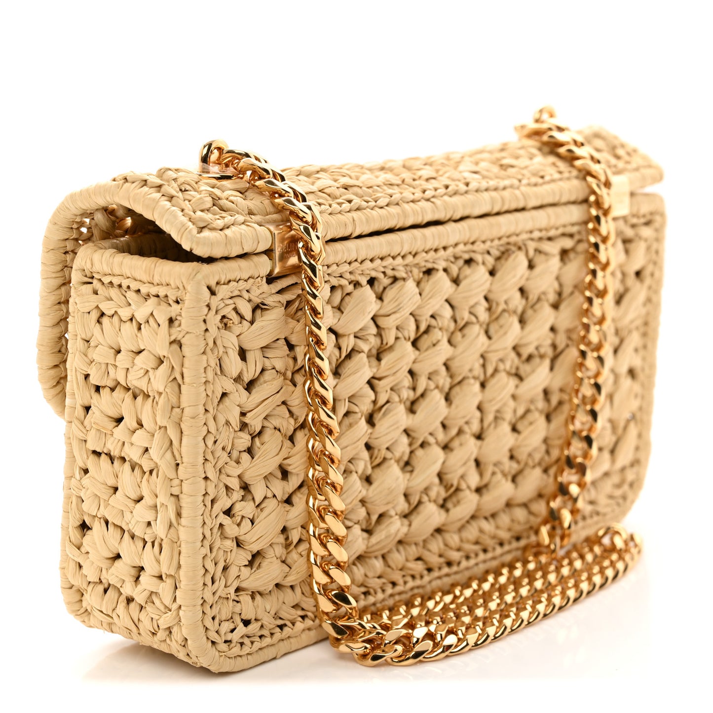Raffia Effect Claude Chain Shoulder Bag Natural