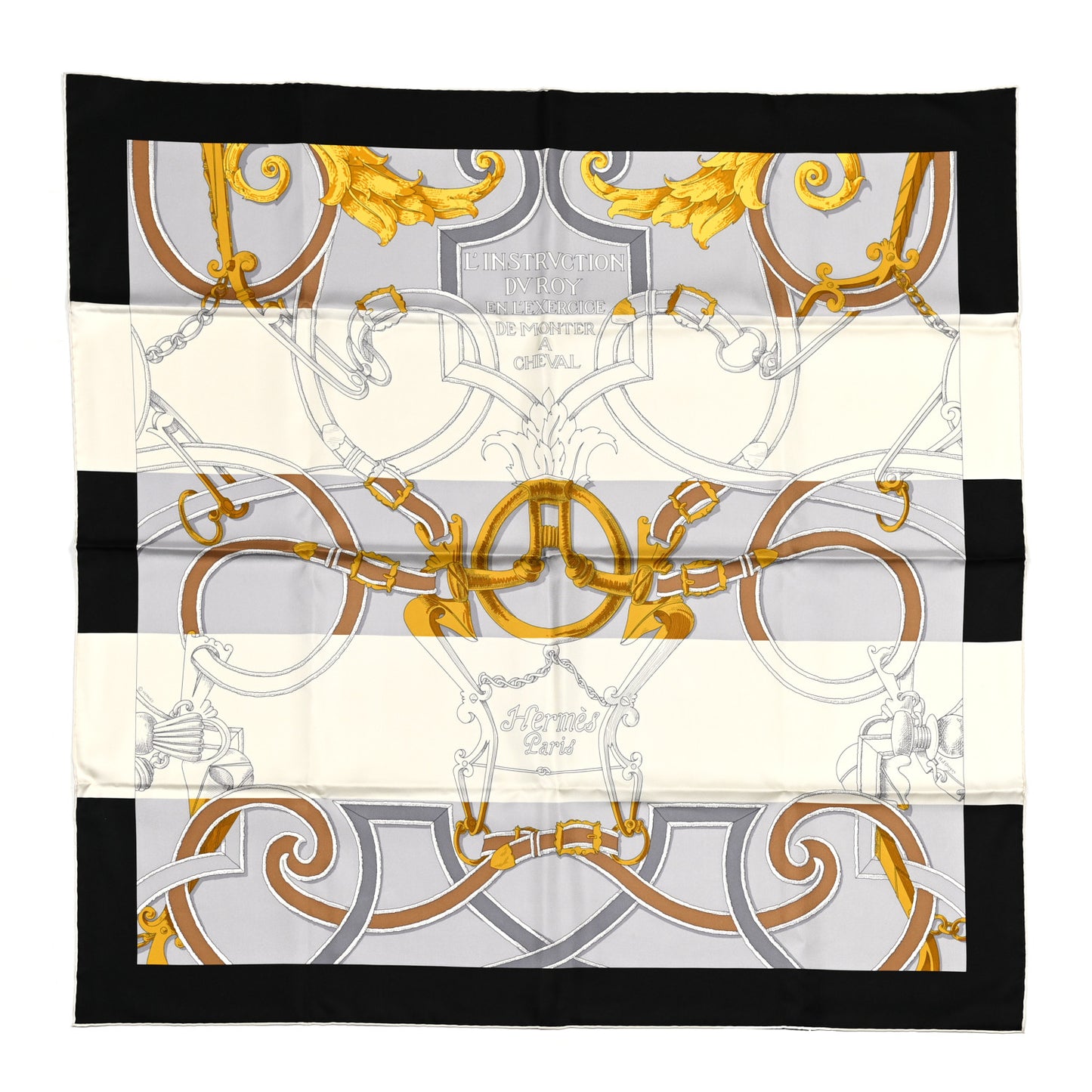 Silk L Instruction Du Roy Scarf 90 Black Gris Or