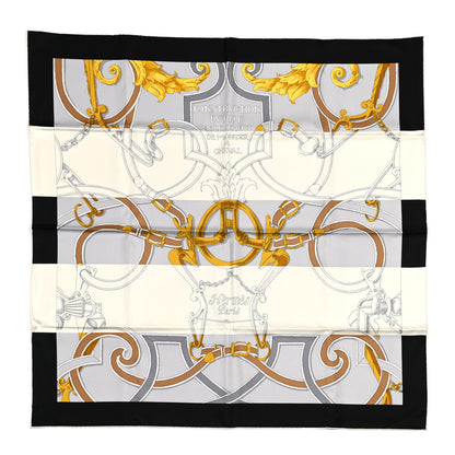 Hermes Silk L Instruction Du Roy Scarf 90 Black Gris Or 2 of 6
