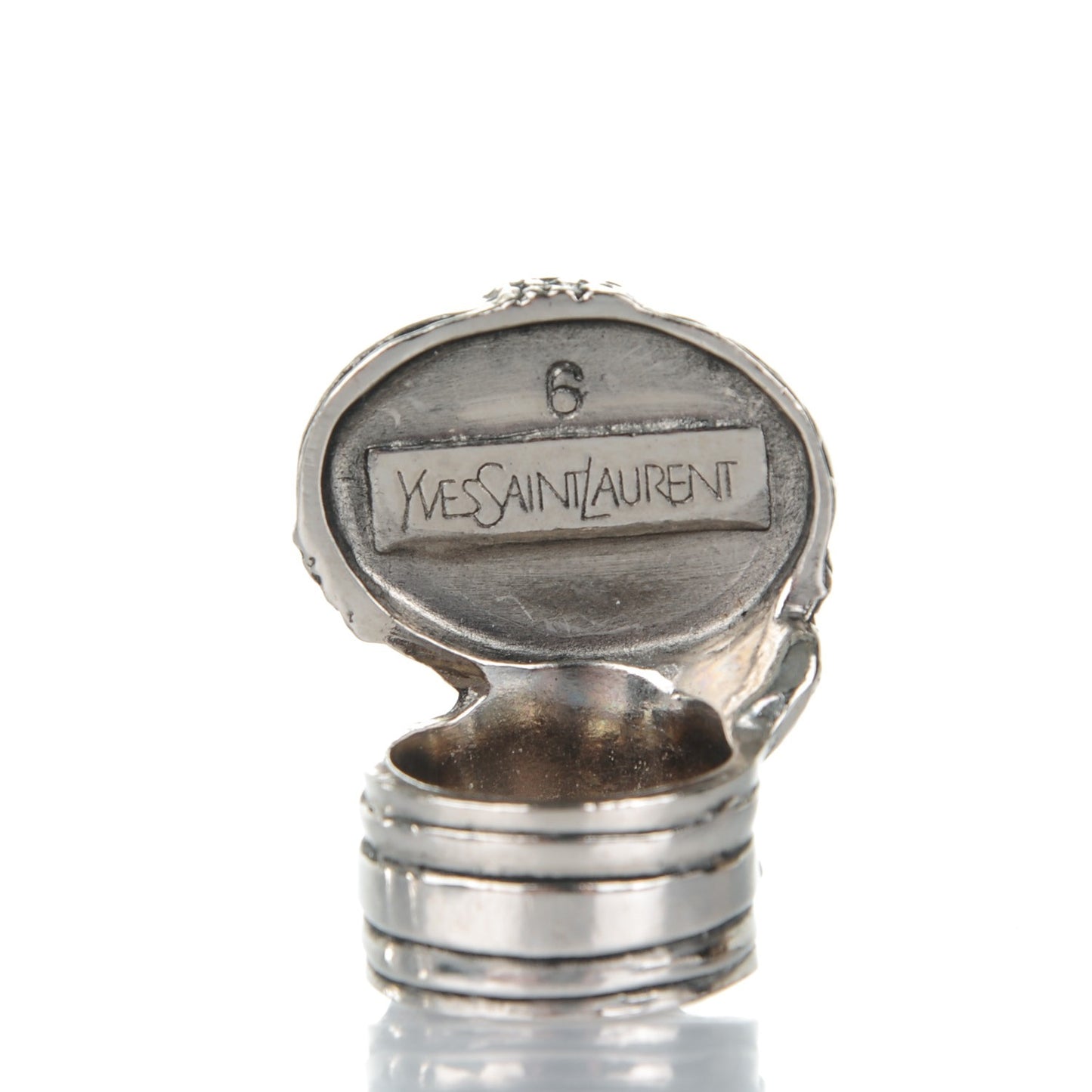 Glass Cabochon Arty Ovale Ring 6 Silver