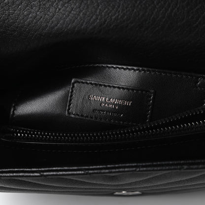 Saint Laurent Sheepskin Matelasse Chevron Monogram Monochrome Medium College Bag Black 8 of 11