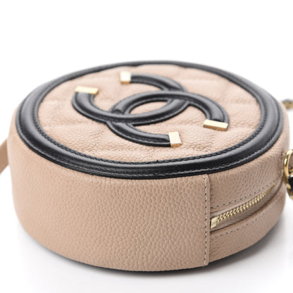 Chanel Caviar Quilted Round Filigree Crossbody Beige Black 7 of 11