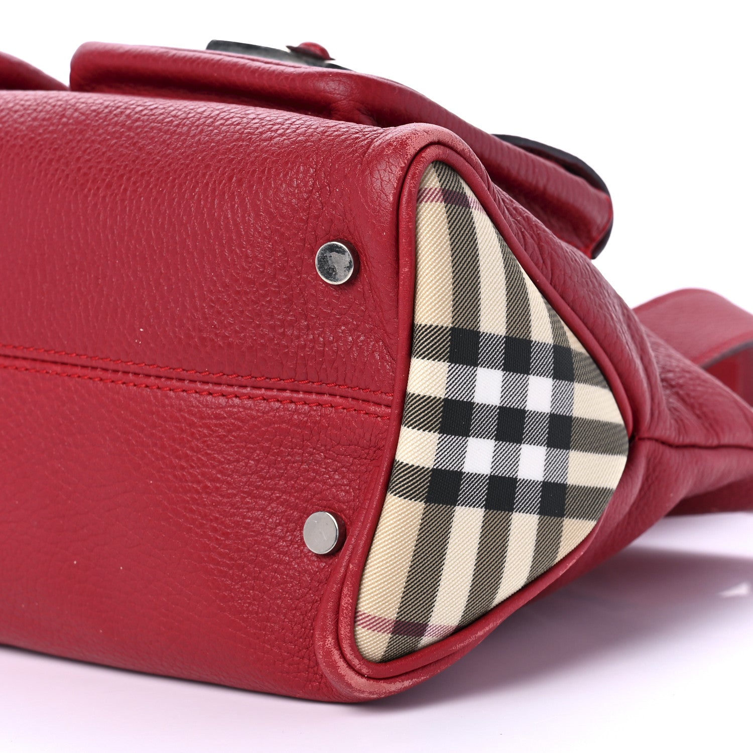 Burberry Grainy Calfskin House Check Horn Toggle Tote Red 9 of 9