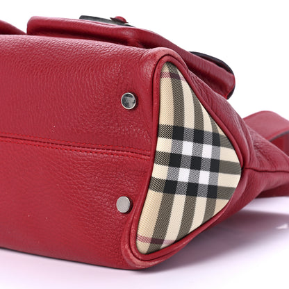 Burberry Grainy Calfskin House Check Horn Toggle Tote Red 9 of 9