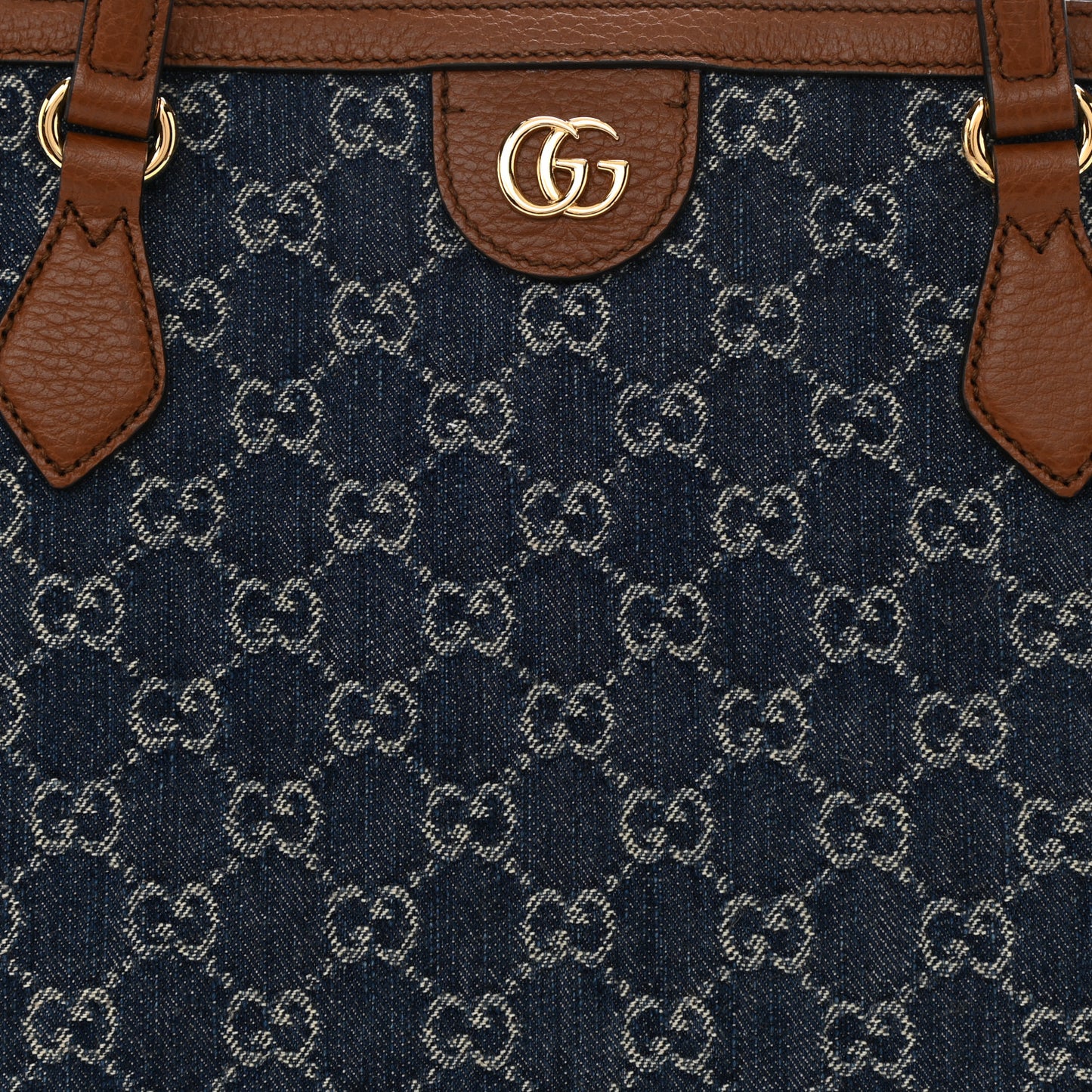 New Denim GG Monogram Medium Ophidia Shopping Tote Blue Tea Cuir