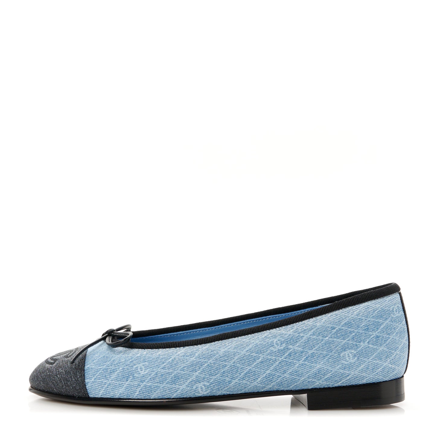 Denim Printed Quilt CC Cap Toe Ballerina Flats 35 Light Blue Dark Grey