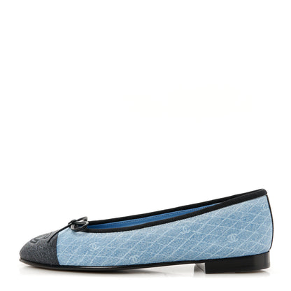 Chanel Denim Printed Quilt CC Cap Toe Ballerina Flats 35 Light Blue Dark Grey 1 of 10