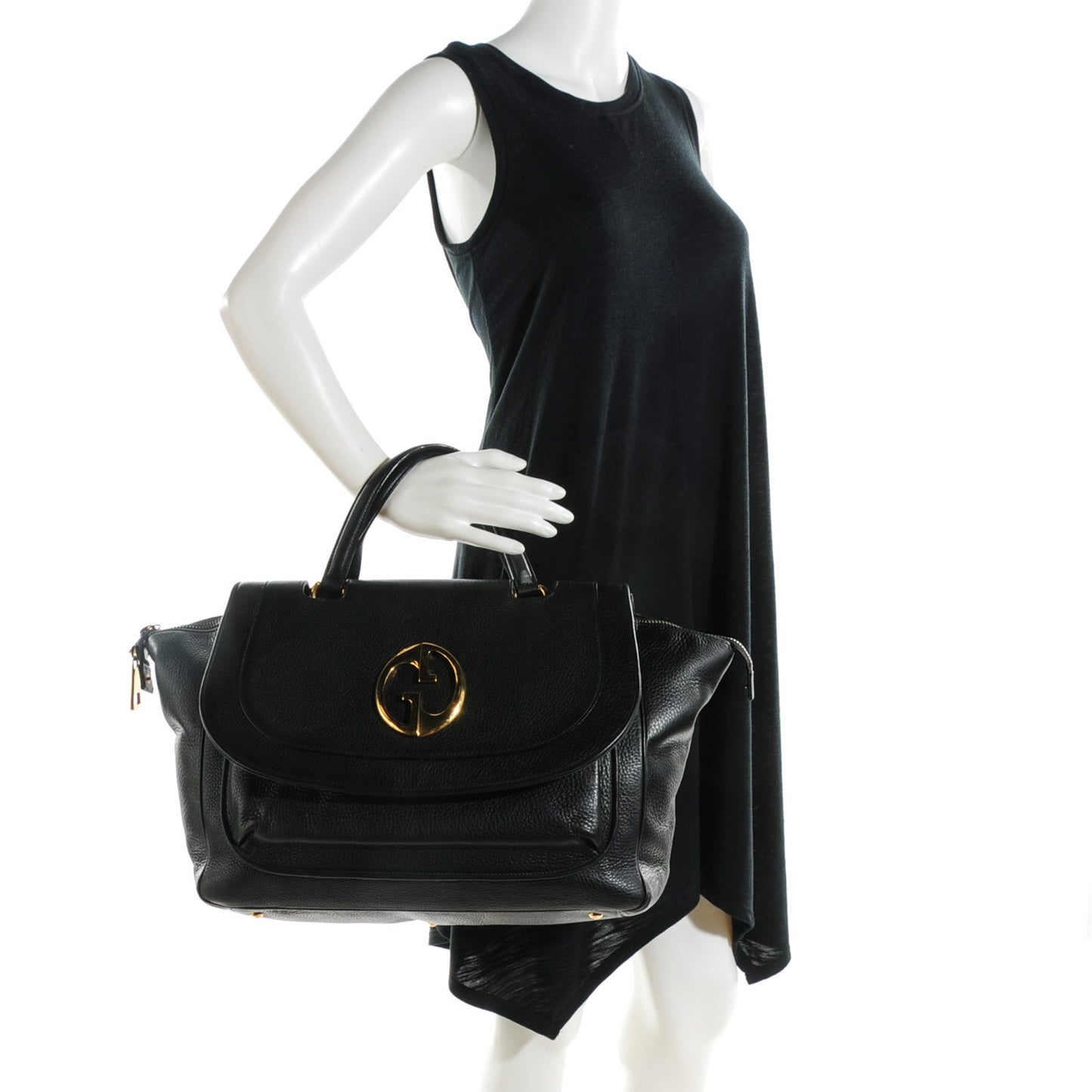 Pebbled Calfskin Medium 1973 Top Handle Satchel Black
