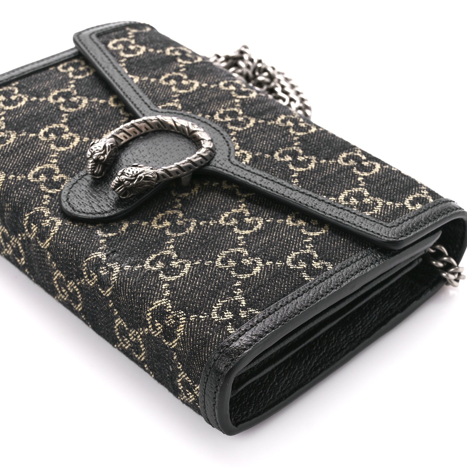 Gucci Jacquard Black Denim GG Monogram Mini Dionysus Chain Wallet Black Ivory 10 of 10