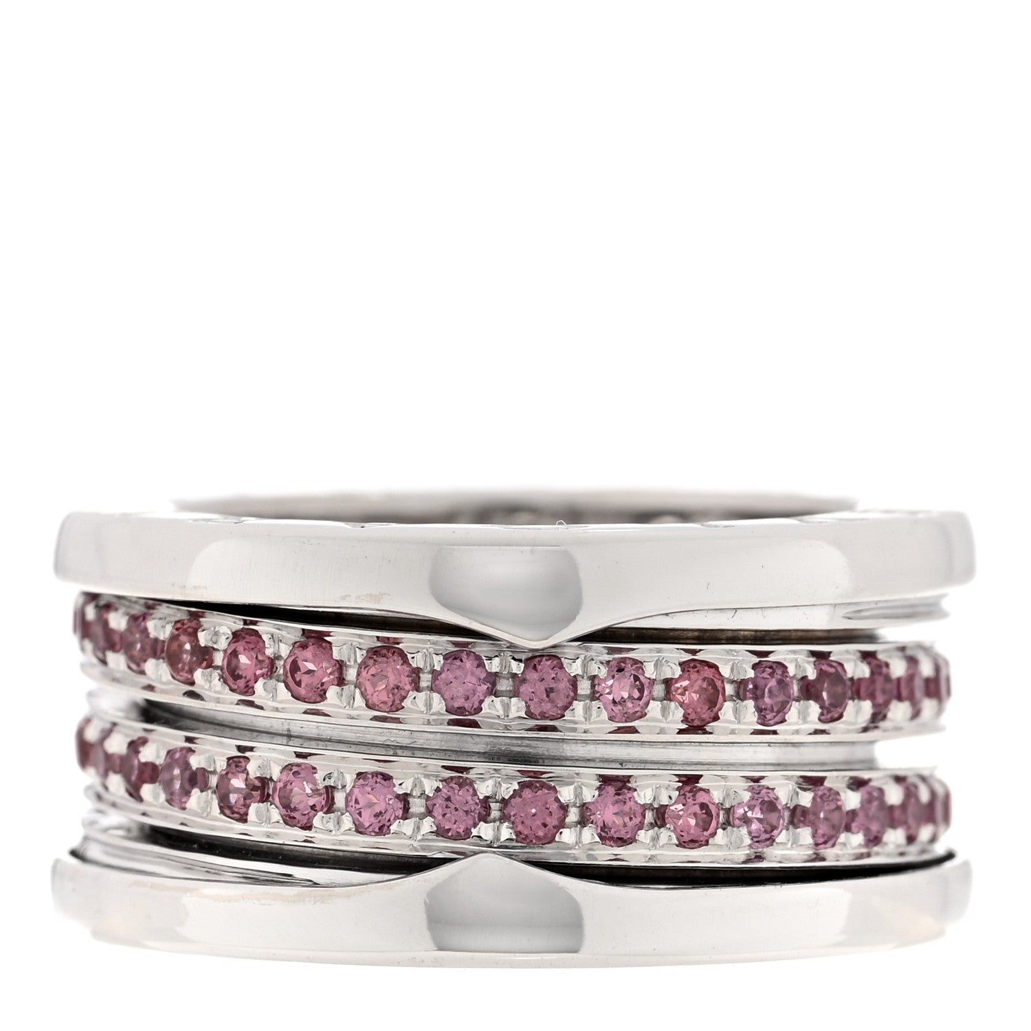 Bulgari 18K White Gold Pink Sapphire B.Zero1 Three-Band Ring 51 5.75 3 of 7