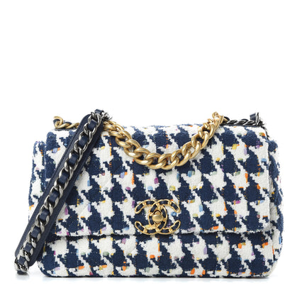 Chanel Tweed Quilted Medium Chanel 19 Flap Ecru Navy Blue Multicolor 1 of 10
