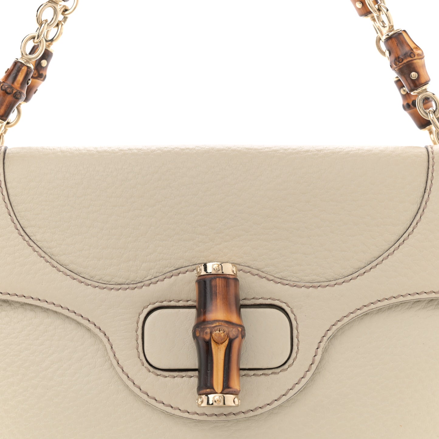 Pebbled Calfskin Bamboo Chain Bag White