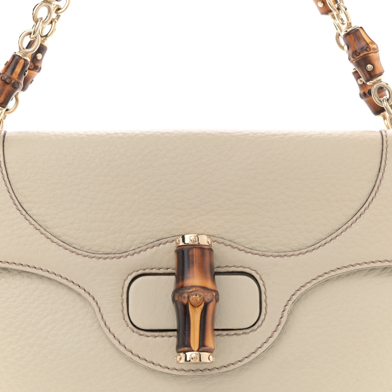 Gucci Pebbled Calfskin Bamboo Chain Bag White 8 of 12