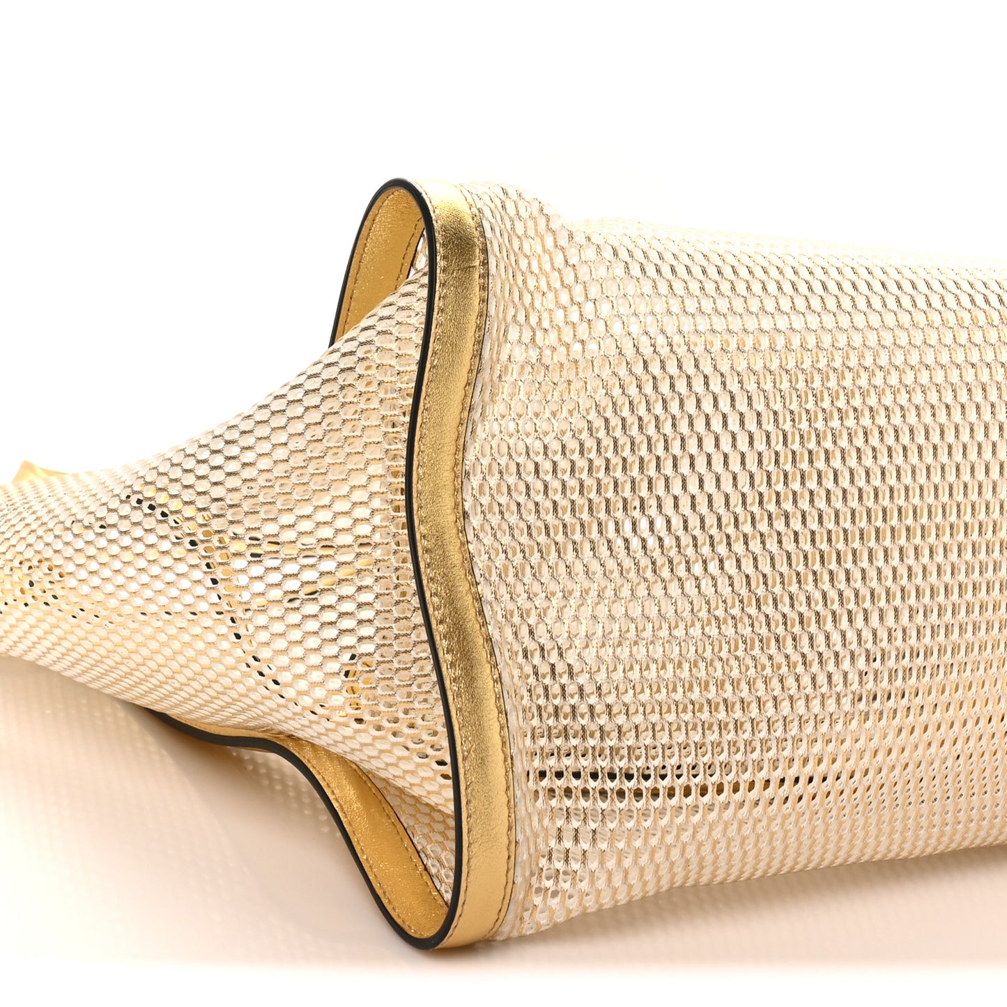 Metallic Mesh Calfskin Trim Tote Gold