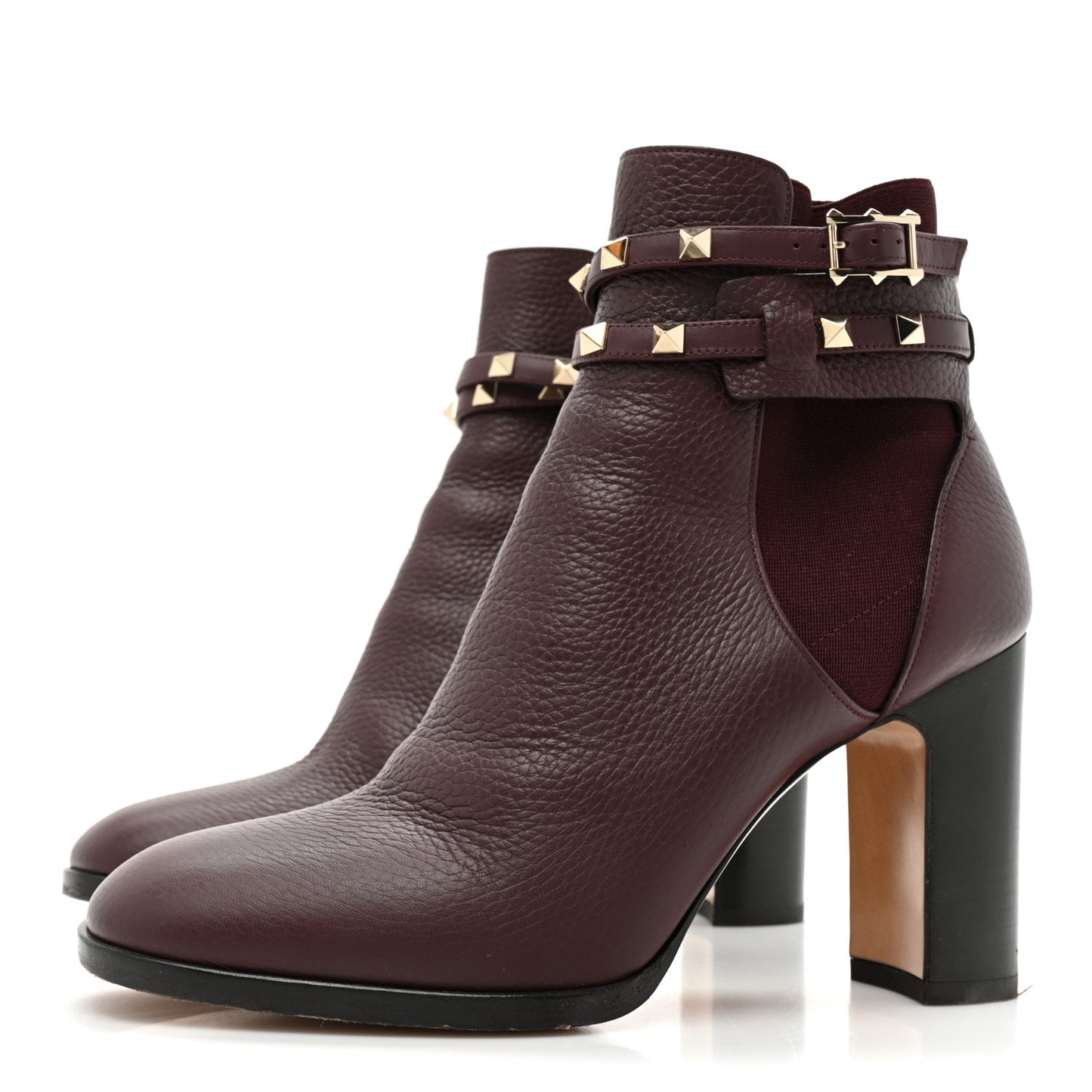 Grainy Calfskin Rockstud Chelsea 90mm Ankle Boots 39 Burgundy