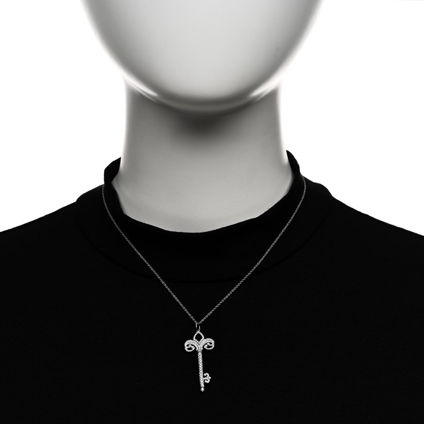 Platinum Diamond .37ct Fleur De Lis Key Pendant Necklace